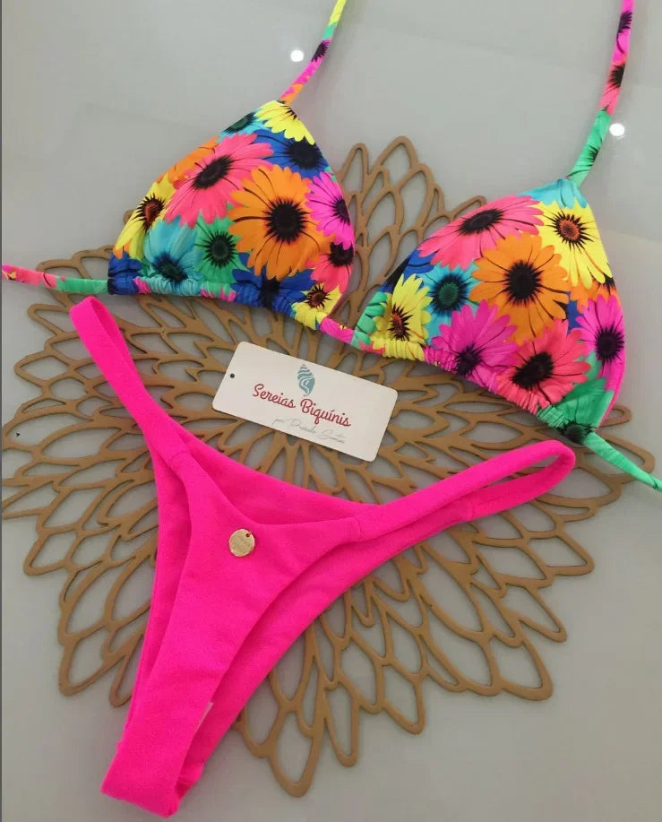Print Sexy Bikini-Set – Y2K Neckholder & Lace-Up Design